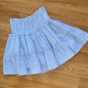 J. Marie Blue Gingham Skirt Smocked Waist Mini A Line Linen
